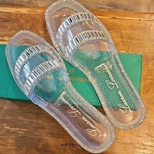 Lauren Lorraine CLEAR Embellished Glittering Slide Sandals NIB